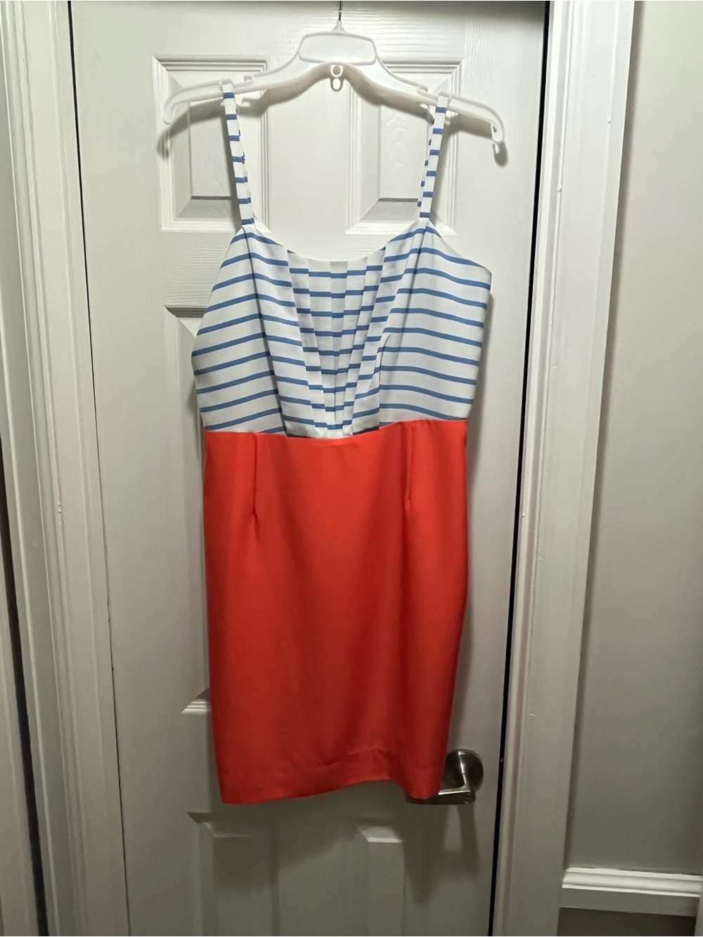 Cremieux Colorblock Striped Sheath Dress Size 10 Coral White Blue Sleeveless